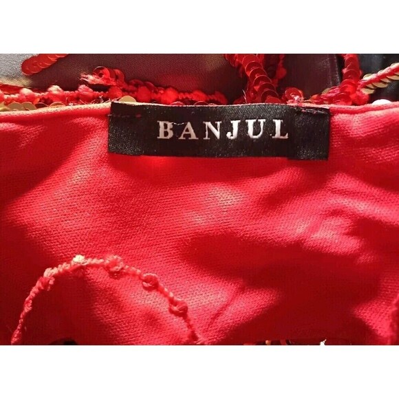 Banjul Sequin Mesh Maxi Dress Gown Size Small Red Gold Party Cocktail Sparkly - Picture 3 of 11